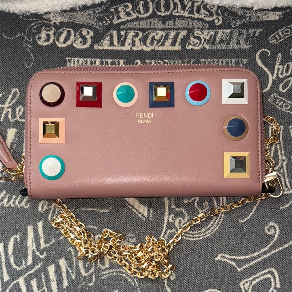 Fendi Soft Pink Geometric Zippy Wallet